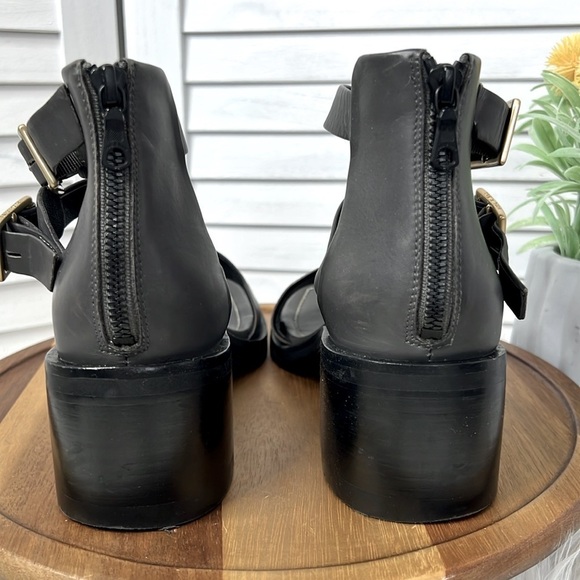 RAG & BONE l Metal Gray Strappy Heel Fallon Leather Sandal Brass Buckle 9.5 - Picture 6 of 14